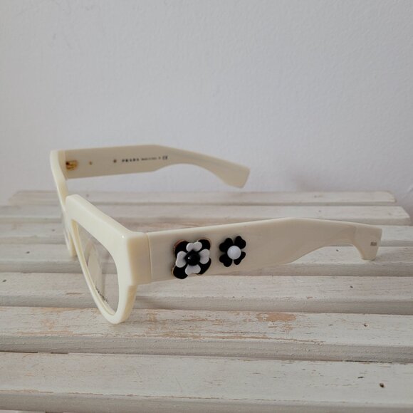 Authentic White Prada Glasses/Frames with Black Floral Details -Model VPR07Q - Picture 5 of 10